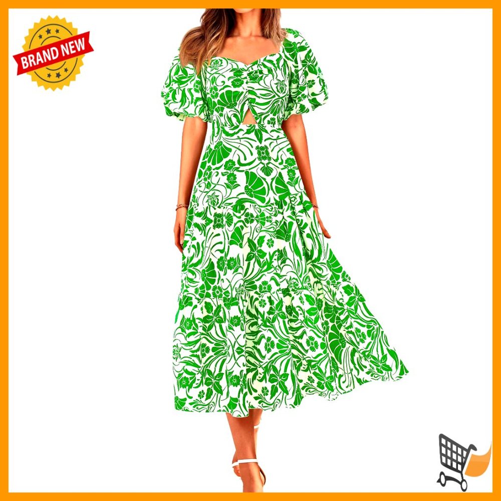 Maxi Dress Short Sleeve Square Neck Smocked Back Floral Boho Casual